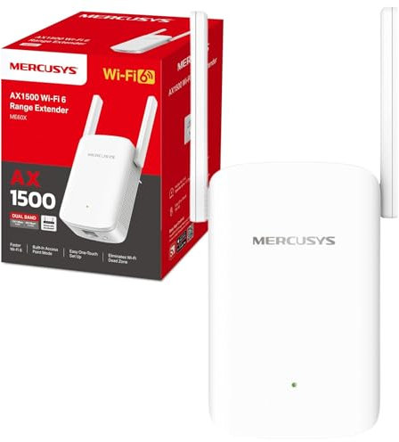 MERCUSYS ME60X WiFi 6 AX1500Mbps Extender and Internet Booster, Gigabit Ethernet Port, TP-Link WiFi Extender, WiFi Booster Range Extender, EasyMesh, Access Point, Repeater, Easy Setup, New Version