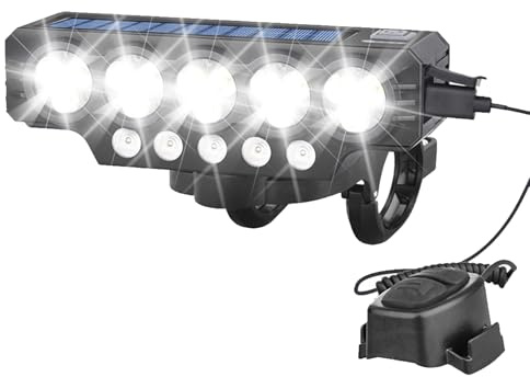 Luz Delantera para Bicicleta | Luz Frontal Ciclismo Energía Solar,Accesorio de Ciclismo Recargable Superbrillante para Nocturna Urbana de Carretera Montaña Patinete