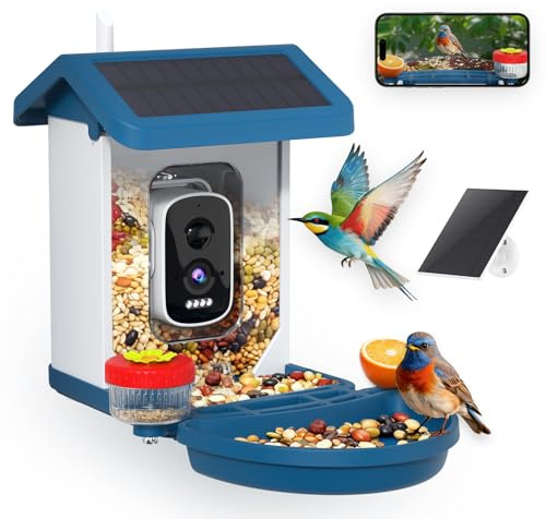 Smart Bird Feeder with Camera Solar Powered, 4K HD Video Bird House, AI Bird Species Identification, Live Stream & Night Vision, Auto-Capture & Notify, Weatherproof Design, Ideal Gifts for Lover