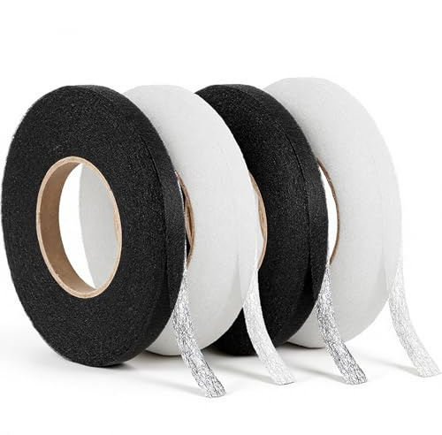 Thinp (64 Meters/Roll Wonder Web Hemming Tape 4 Pack, No Sew Hem Tape 1.1 cm Wide Iron on Hemming Tapes for Trousers Curtains Clothes (2 Black + 2 White)