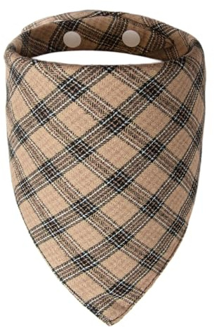 ICEMOOD Bandana Chien Plaid Classique, Foulard Chiot Bouton Pression Réglable, Tissu Doux Respirant Lavable, pour 16-40KG, Beige, Grande Taille