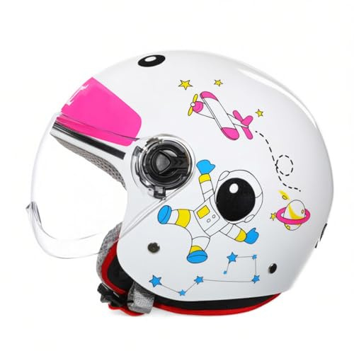 Casco de moto para niños, de media cara, abierto, ligero, con diseño de dibujos animados y visera solar, para niños y niñas de 5 a 14 años F,49-55CM