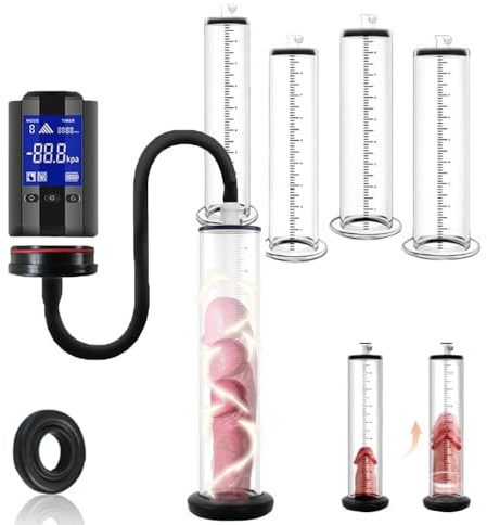 TCSKIOS Electric Vacuum Pump Penis Enlarge with Automatic Circulating & 6 Suction Intensities & LCD Display, Pressure Gauge Pumps & Enlargers Sex Toys for Men Stronger Bigger Erections (9*1.75 inch)