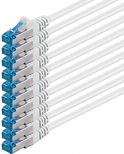 1aTTack.de 1,5m - bianco - 10 pezzi - Rete Cavi Cat6a | S-FTP | CAT 6a | doppia schermatura - certificato GHMT | PIMF | 500MHz | 10000 Mbit/s