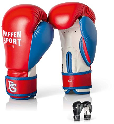 Paffen Sport «Kids» Kinder-Boxhandschuhe für das Training im Boxen, Kickboxen, Muay Thai, K1 und Anderen Kampfsportarten (Rot/Blau/Weiß, 6UZ)