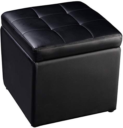 COSTWAY Sitzhocker mit Stauraum, Sitzwürfel aus PU, Sitzbox belastbar bis 300kg, Polsterhocker mit Deckel, gepolsterte Sitztruhe Fußhocker Aufbewahrungsbox, 40 x 40 x 40 cm (Schwarz)