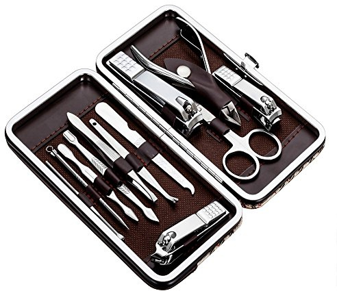 Professional Manicure and Pedicure Kit, 12-Piece Premium Grooming Set with Nail Clippers, Facial Care Tools, and Luxurious Travel Case for Men and Women