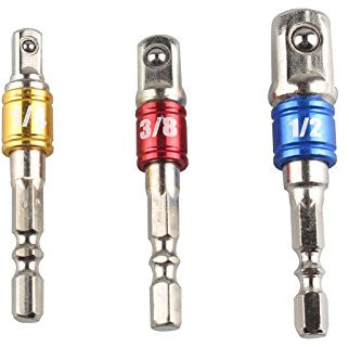 HALJIA Juego de 3 adaptadores de enchufe de impacto/extensión convierte el taladro de potencia hexagonal en brocas de impacto de 1/4, 3/8 y 1/2