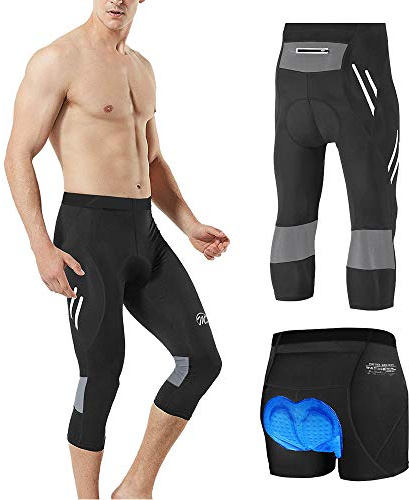 MEETWEE Pantaloni Ciclismo 3/4 Uomo, Bicicletta Pinocchietti 3D Imbottiti Traspirante Pantaloncini da Biciclette, Compression Mutande MTB Pantaloni da Bike Bicicletta Bici