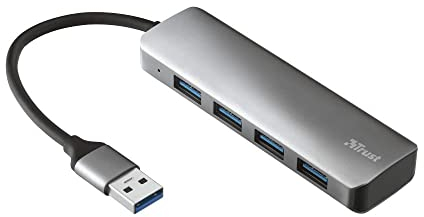 Trust Halyx Mini 4 Port USB Hub 3.2, USB-A Adapter 5 GBit/s, USB Verlängerung Datenhub, Dünn und Kompakt USB Verteiler, USB Splitter für PC, Computer, Laptop, MacBook, Windows - Grau