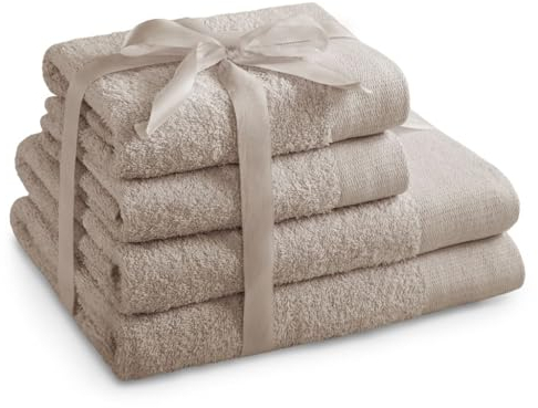 AmeliaHome Handtuch Set Beige 2 Handtücher 50x100 cm und 2 Duschtücher 70x140 cm 100% Baumwolle Qualität Saugfähig Cappuccino Amari