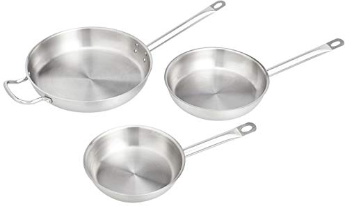 Amazon Basics Set di 3 padelle in acciaio inox rivestite in alluminio, da 20, 24 e 30 cm, adatte al forno, lavabili in lavastoviglie, Argento (precedentemente marchio AmazonCommercial)
