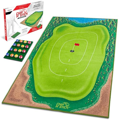 GoSports Chip N' Stick Juego de Golf – Incluye 1 Alfombrilla de Juego Chip N' Stick, 16 Pelotas de Golf de Agarre y Alfombrilla de Chipping