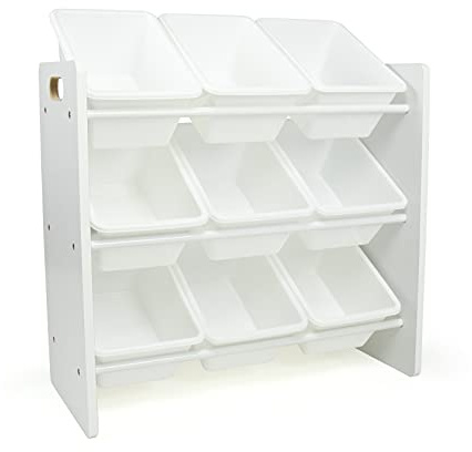 Humble Crew WO517 Kinderregal - Spielzeugregal-Organizer aus Holz mit 9 Aufbewahrungsboxen, Grau/Weiß