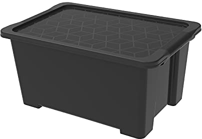 Rotho Evo Easy Caja de almacenamiento 44l con tapa, Plástico (PP reciclado), negro, 44l (58.5 x 39.0 x 27.9 cm)