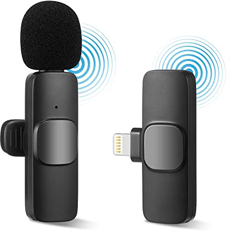Trådlös Lavalier-mikrofon för iPhone iPad, Plug-Play trådlös mikrofon för inspelning, Live Streaming, YouTube, TikTok, Facebook, brusreducering/ingen app och Bluetooth behövs