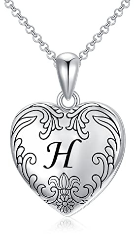 SOULMEET Collier avec médaillon en forme de cœur en forme de cœur plaqué or blanc 18 carats pouvant contenir des photos - Médaillon H (médaillon uniquement), cadeau pour femmes et filles, Argent