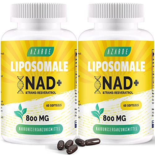 Liposomal NAD+ & Trans-Resveratrol 800mg Softgels – Alternative au NMN – Haute Absorption – Supplément Réel en NAD+ pour la Réparation Cellulaire (60 Unité (Lot de 2))