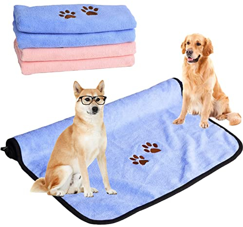 Ksvaye 2 Stück Hundehandtuch Extra Saugfähig 90 x 50 cm Microfaser Handtücher für Hunde Katzen Schnelltrocknend Hundebademantel Weich Haustierhandtuch Haustier Badetuch Handtuch (Blau und Pink)