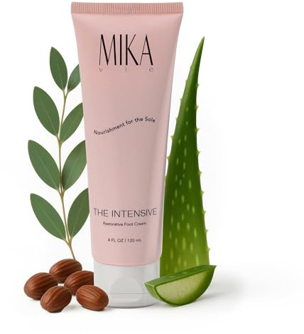 Mika Vie Foot Cream for Dry Cracked Heels and Feet - 4fl oz Urea Foot Cream for Women W/Vitamin E, Shea & Cocoa Butter - Naturally Scented Cracked Heel Treatment & Moisturizer - Non-Greasy