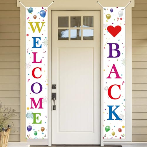 Koliphy Decoracion Welcome Back, Banner Welcome Back, Banner Bienvenida para Celebracion Familiar, Aula, Temporada Escolar, Decoración de Puerta de Fiesta Familiar, 70.8 x 11.8Inch, Blanco
