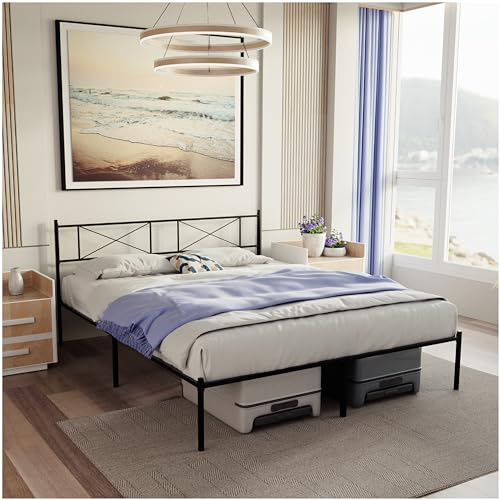 Dreamzie Struttura Letto Matrimoniale 140x190 cm - Letto con Testiera 140x190 cm - Rete Matrimoniale in Metallo con Testiera - Altezza 35 cm - Montaggio Facile e Spazio Extra Sotto