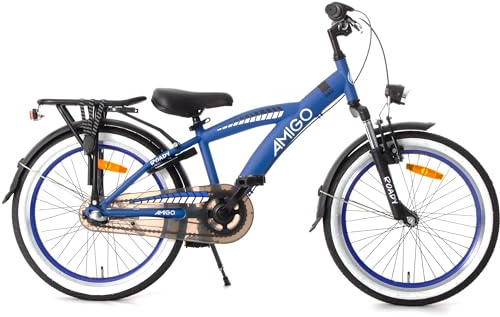 AMIGO Roady Fahrrad 24 Zoll - Kinderfahrrad für Jungen - 3 Gänge - Rücktrittbremse und V-Brake - Blau