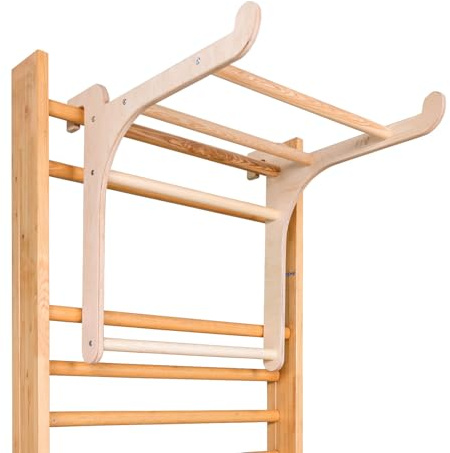 Sport-Thieme Klimmzugbügel Multi | Multifunktion für Sprossenwand | Für Training & Verein | Holz-Natur | Belastbar bis 100 kg | Inkl. Montagematerial | Maße 73x74x73 cm | 5 kg