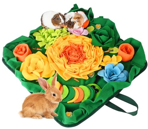 Rabbit Foraging Mat, Interactive Feed Game for Boredom, Small Pet Bunny Puzzle Toys, RUBYHOME 20 x 20 Snuffle Pad Bed Feeding Mat Rabbit Toys for Bunny Guinea Pigs Hamster Ferrets Chinchillas