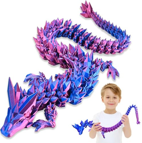 LOCYFENS Grand Dragon imprimé en 3D Long Fidget (Rouge Bleu, 30 inch)