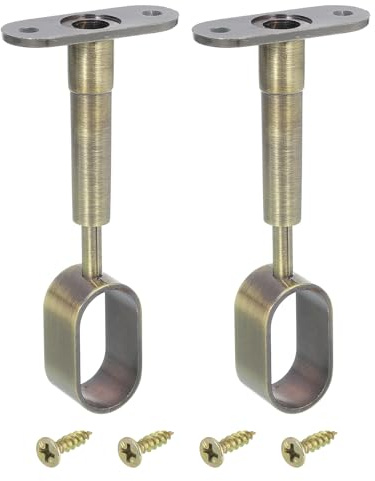 QUARKZMAN 2 Pz Staffa per Ripiano Ovale per Armadio, Staffa di Supporto per Tubo Asta per Armadio Regolabile in Altezza, Staffa Porta Tubo Completa con Vite per Armadio Armadio Bronzo