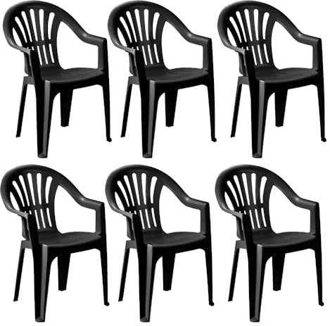 MA MAISON Set Sedie Impilabili da Esterno con Schienale Basso - Adatto per il Giardino, Balcone, Piscina, Terrazzo - in Polipropilene Colore Antracite 55x53,5x82h cm (6)