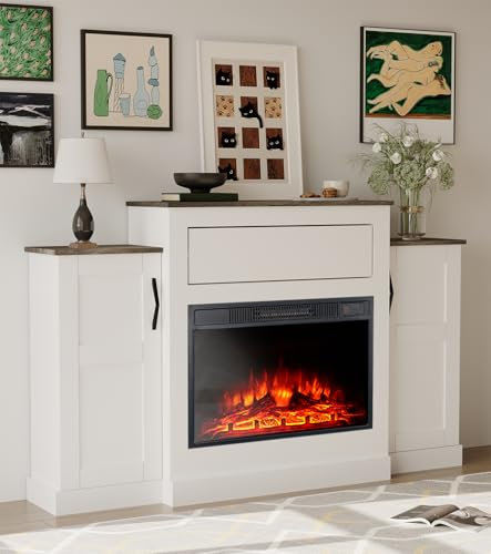 MachenFlame Electric Fireplace inset TV Stand,Entertainment Center with 23 Heater,Push-to-Open Drawer & Remote Control,150CM