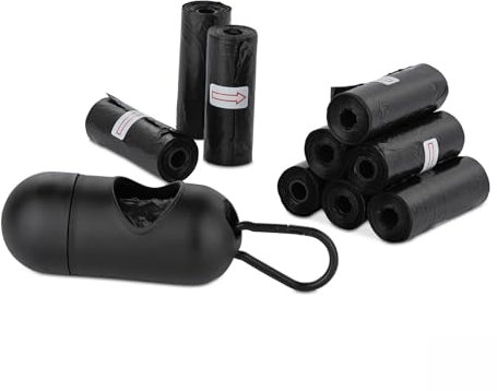 Hundekotbeutel mit Spender und Leinenclip, 150 Beuteln (10-Rollen, je 15 Beutel), Kotbeutel Schwarz