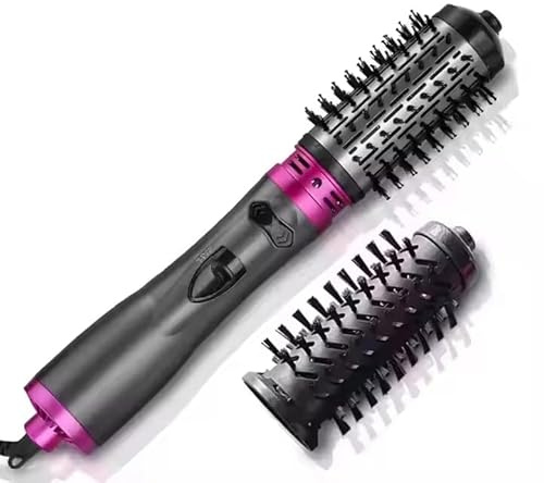 Rotating Hair Dryer Brush, 3-in-1 Hair Dryer Brush, 360° Rotating Hot Air Brush, Hot Air Brush Set with 2 Brushes, Rotating Hair Styler Ionic Blow Volumizer, for Dry Hair, Curl Hair, Grey