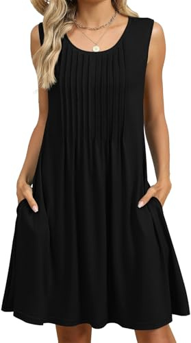 PICKLION Women's Summer Boho Dress Ladies Floral Sleeveless Tank Beach Midi Dresses with Pockets