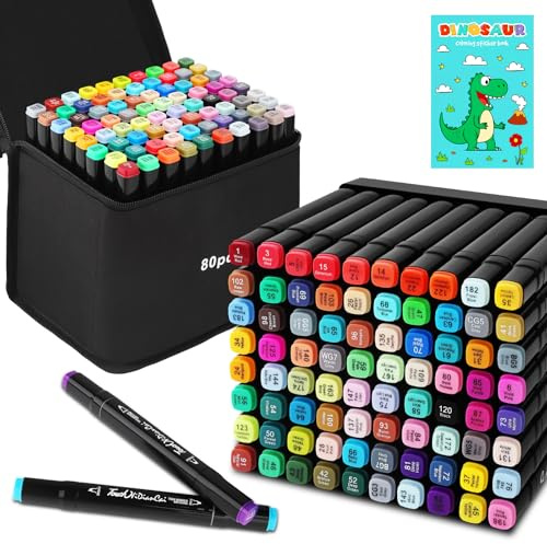USHOP Rotulador de 80 Colores,Juego de rotuladores,Rotuladores Alcohol,Rotulador Doble Punta Secado Rápido,con Bolsa de Almacenamiento y Espaciador,para Niños,Adultos,Artistas,Principiantes Dibujar