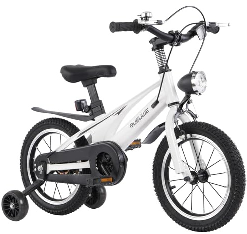 Bueuwe 14 16 Inch Kids Bike with Training Wheels, Kids' Bicycle for Boys Girls Age 3-8 Years Old, Children Bicycle with Handbrake and Fender, White,14 Inch