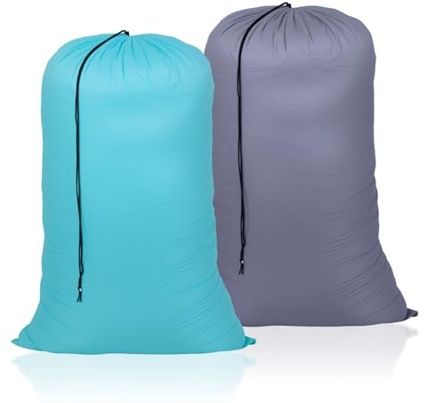OTraki 2 Piezas Bolsa Grande Almacenamiento, Bolsa Ropa Sucia Viaje 70 × 115 cm, Bolsas de Ropa con Cordón Saco Ropa Sucia Wet Dry Bag para Viajes, Fitness o Natación (Gris + Verde Azulado)