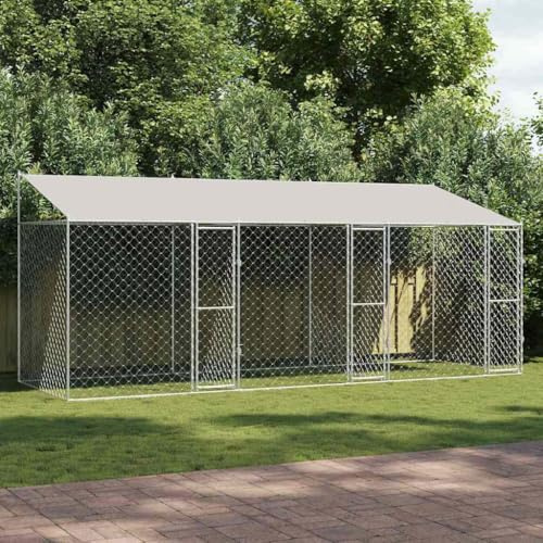 Hoodmeel Gabbia per Cani da Esterno, Box per Cani da Esterno, Recinto per Cani da Esterno, in Acciaio zincato Argento 600 x 200 x 256 cm