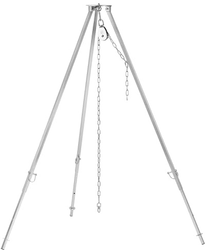 BBQ-Toro Griglia a tre zampe in acciaio inox, 108 – 174 cm, a tre zampe per braciere, per griglia girevole, set a tre zampe per griglia girevole, supporto per barbecue, griglia a tre gambe con catena