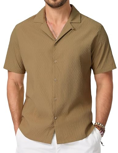 Cavva Camisas de manga corta para hombre, guayabera cubana, casual, con botones, transpirables, para verano, playa