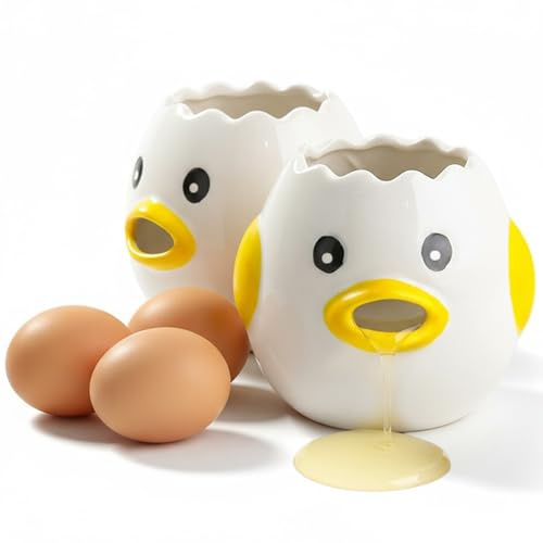Äggseparatorer för äggula, 2-pack äggseparator, söt separator för kyckling, äggula, köksredskap och bakverktyg för enkel filtrering (gul)