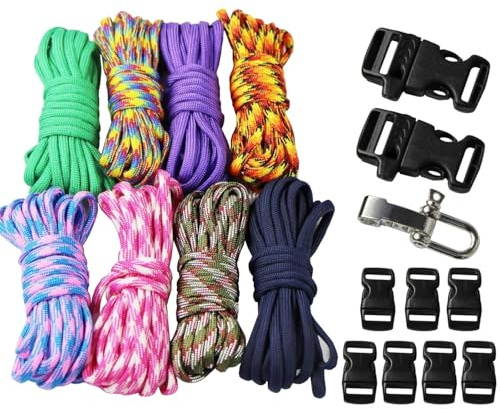 UOOOM 18 pcs Paracord Bracelet kit with Buckles Parachute Cord Outdoor Survival Rope Set DIY Manual Braiding(Style B)