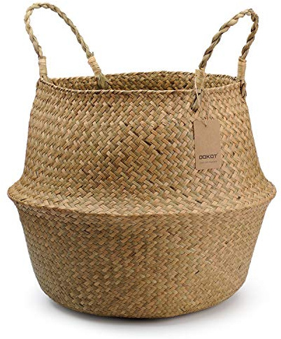 DOKOT Naturale Cesto Seagrass Cesta in Vimini con Manici Cesta Portabiancheria per cameretta per Biancheria da Lavare Piante e Fiori Cannuccia di Grandi Dimensioni