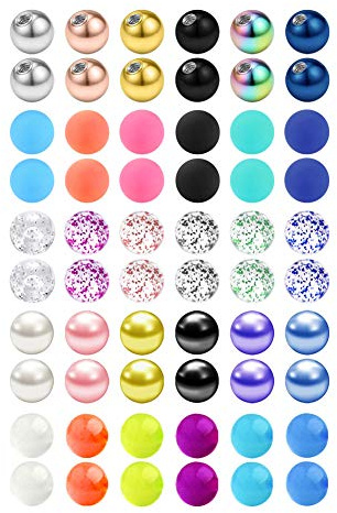 MODRSA 60 Piezas 16G Acero inoxidable & Plástico Luz en la oscuridad bola de reemplazo para Piercing Oreja Helix Cartilago Piercing Oreja Tragus Nariz Labio Anillo Joyería