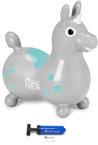 Einhorn Rody + Pumpe von ATC, Sprungpferd Cavallo Ledraplastic Gymnic (grau)
