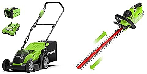 Greenworks Tosaerba a Batteria Li-Ion 40V Inclusa + Tagliasiepi a Batteria G40Ht Li-Ion 40V, Senza Batteria e Caricabatterie