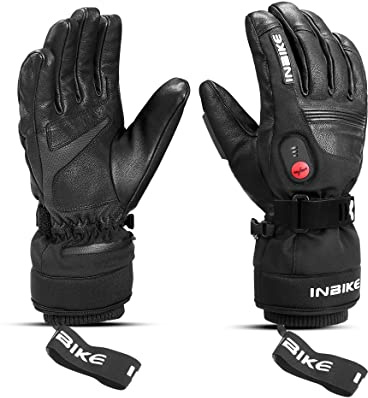 INBIKE Guantes Calefactables Motos Invierno Hombre Mujer Impermeable Guante De Piel con Baterías Recargables para Esquí Snowboarding Senderismo Bicicleta Esquí Negro-2 L