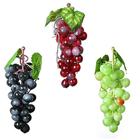 Molyorch 3 Pezzi Decorativi Realistici Uva Grappoli, Artificiali Simulazione Uva Grappoli, Uva Nera Artificiale, per Decorazione del Vino, Puntelli di Frutta Artificiali